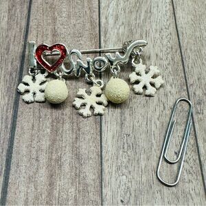 I Love Snow‎ Silver Red White Enamel Charm Brooch B5